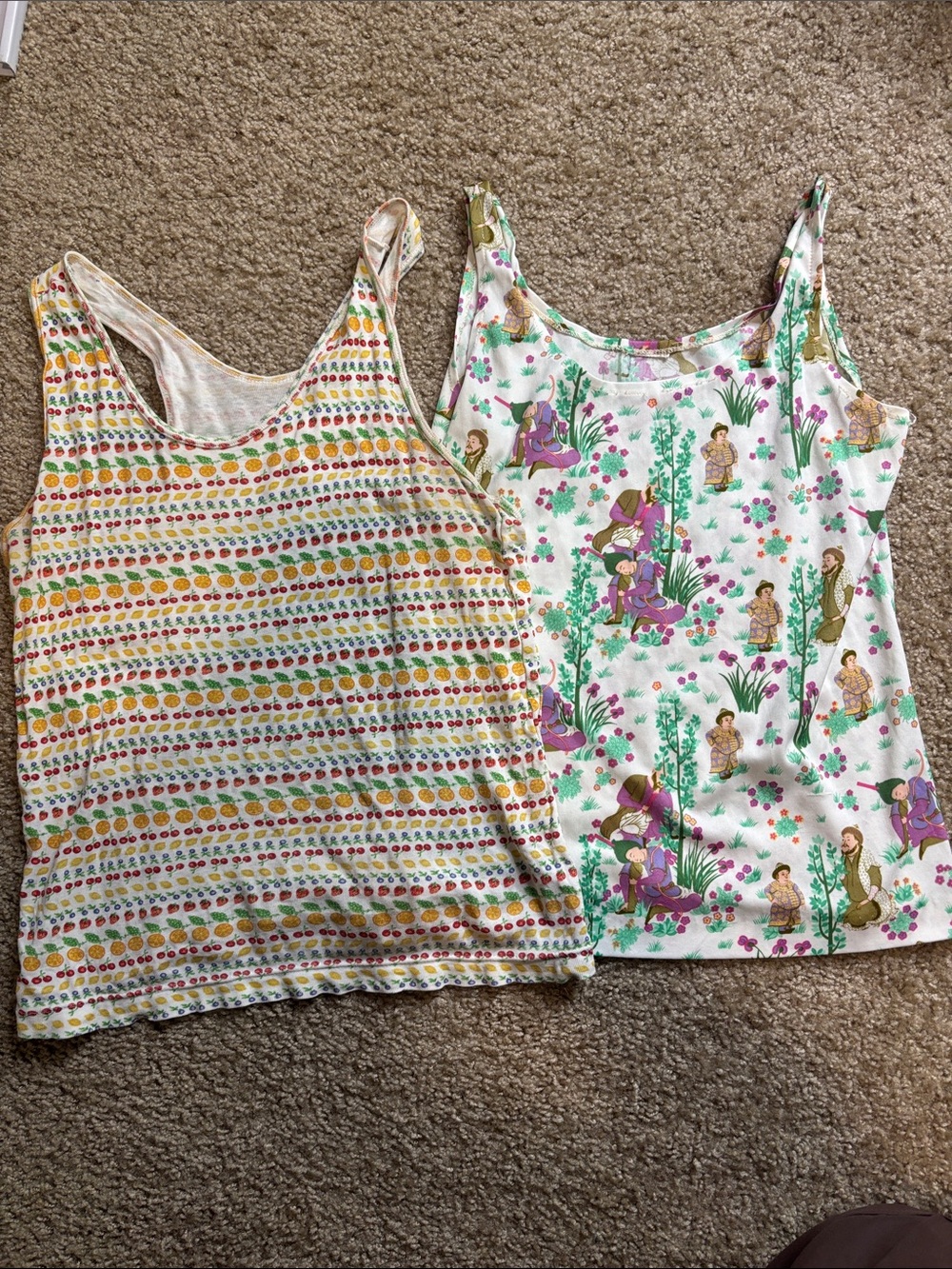 Summer Floral & Stripe Tank Top Set - White, Purple, Green, Yellow